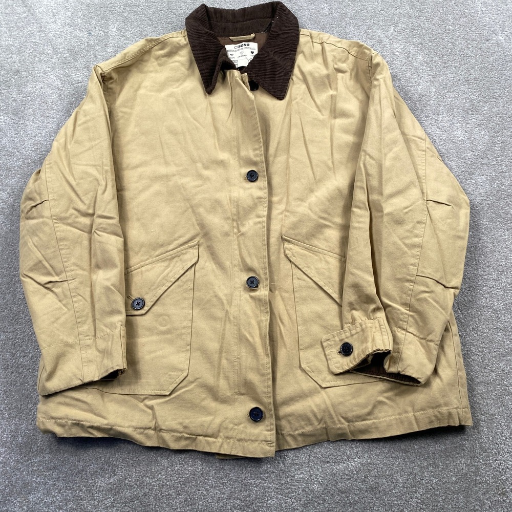 Ci Sono Padded Barn Jacket Womens Large Khaki Canvas Corduroy Collar TWJK141